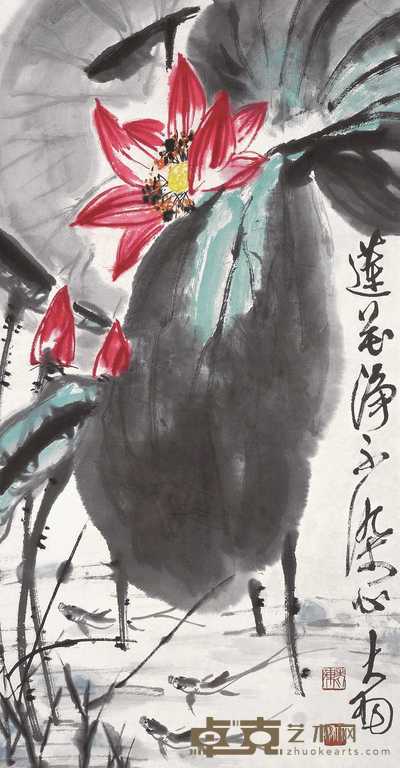 陈大羽 荷花 镜心 88.5×46cm